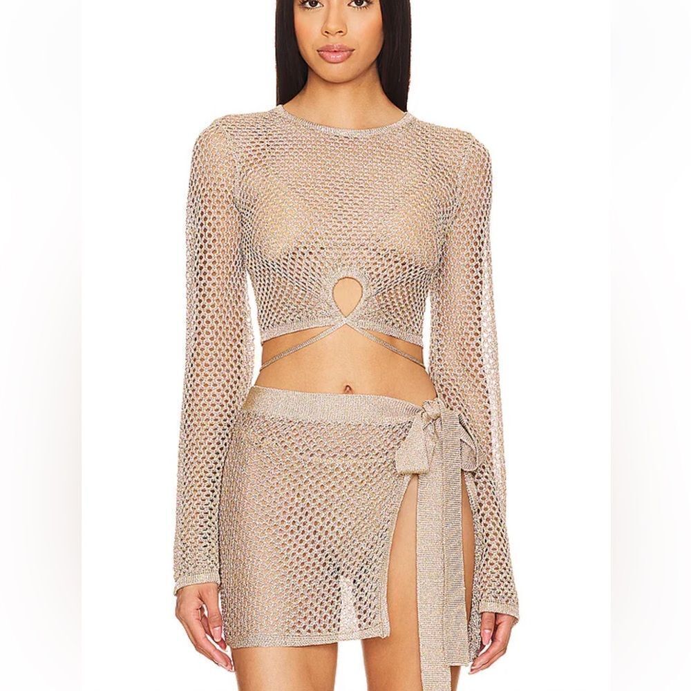 House of Harlow x REVOLVE Sana Metallic Open Stitch Top Gold knit top sweater M